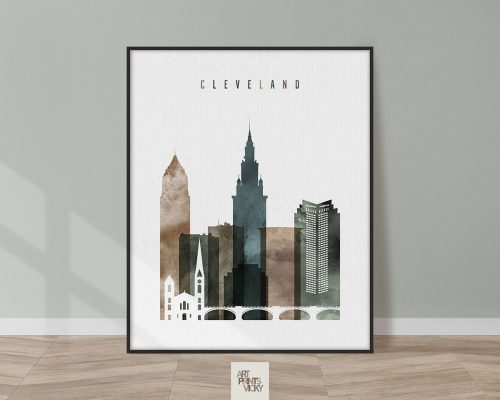 Cleveland skyline poster watercolor 2