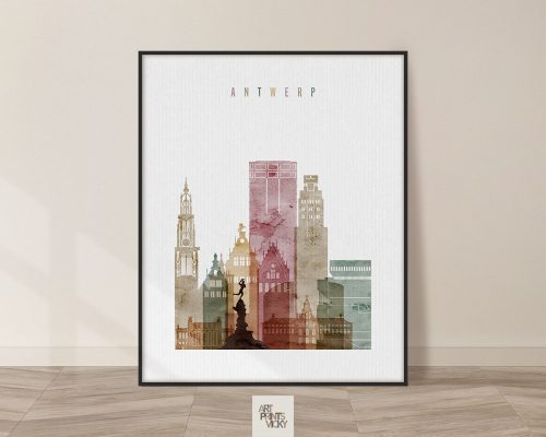 Antwerp Skyline Print Watercolor 1