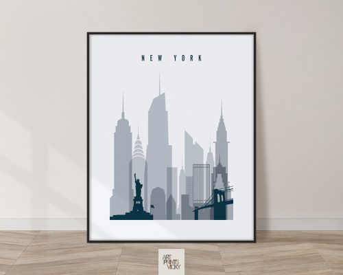 New York skyline poster grey blue