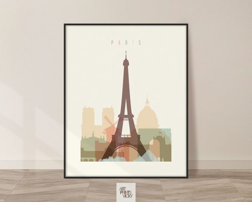 Paris art print skyline pastel cream