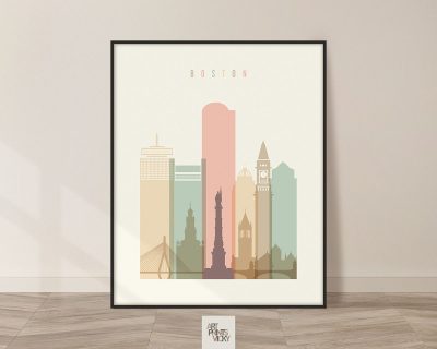 Boston art print skyline pastel cream