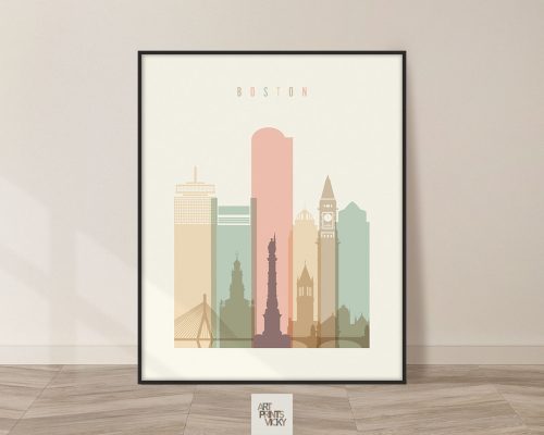 Boston art print skyline pastel cream