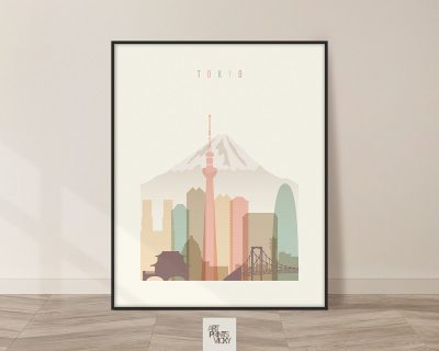 Tokyo art print skyline pastel cream