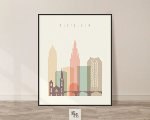 Cleveland art print skyline pastel cream