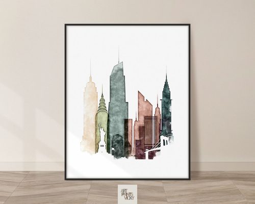 new york drawing poster coloful tones