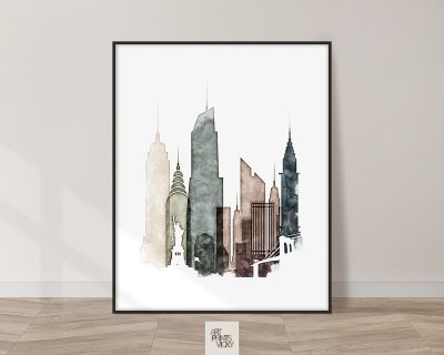 New York drawing poster warm tones