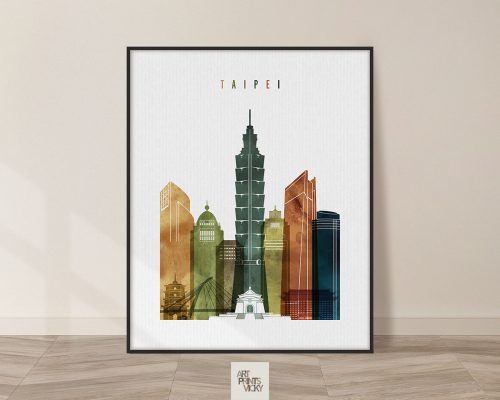 Taipei skyline art watercolor 3