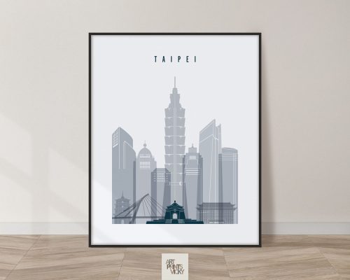 Taipei skyline poster grey blue