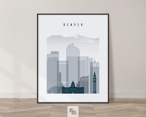 Denver skyline poster grey blue