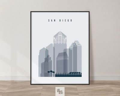 San Diego skyline poster grey blue