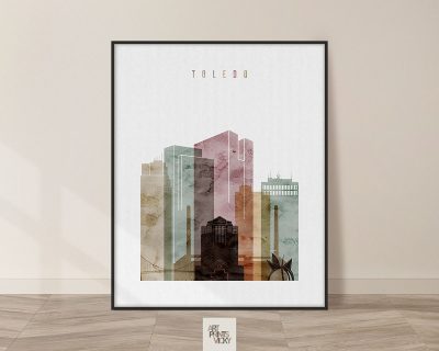 Toledo skyline print watercolor 1