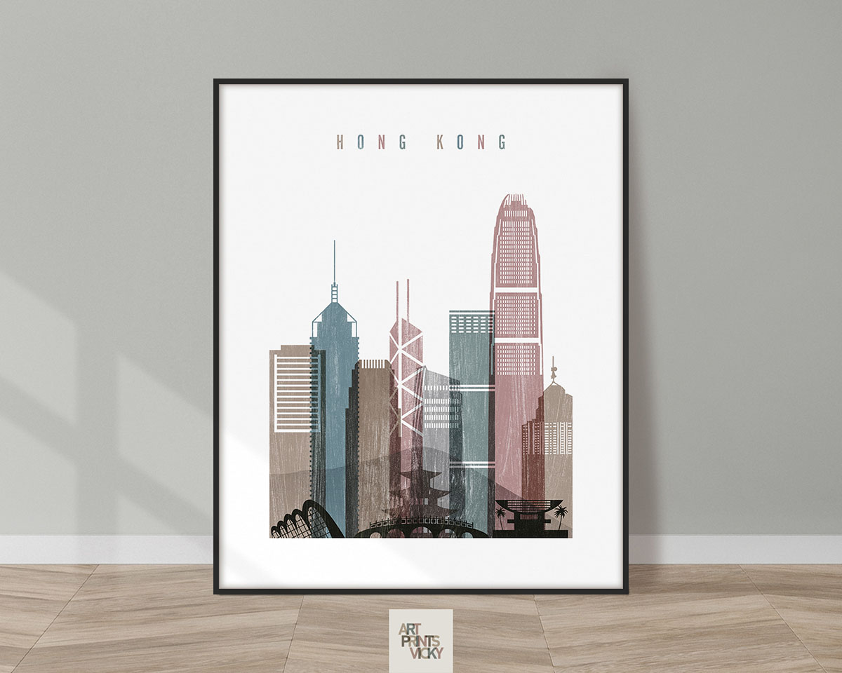 Hong Kong skyline poster distressed 1