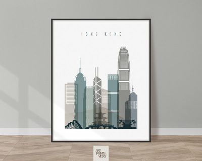 Hong Kong art print skyline earth tones 4