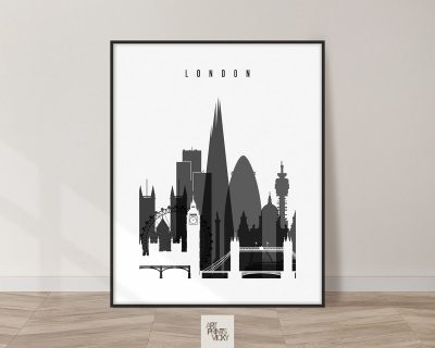 London skyline black and white print