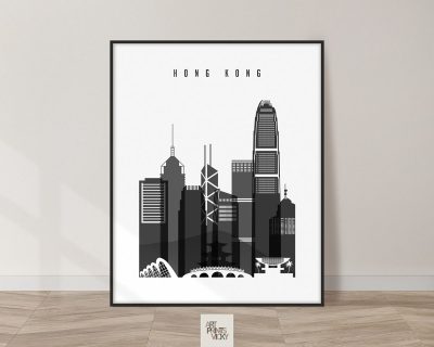 Hong Kong black and white skyline poste