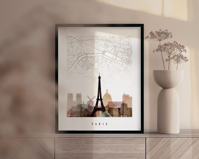Paris map print poster watercolor 1 second photo
