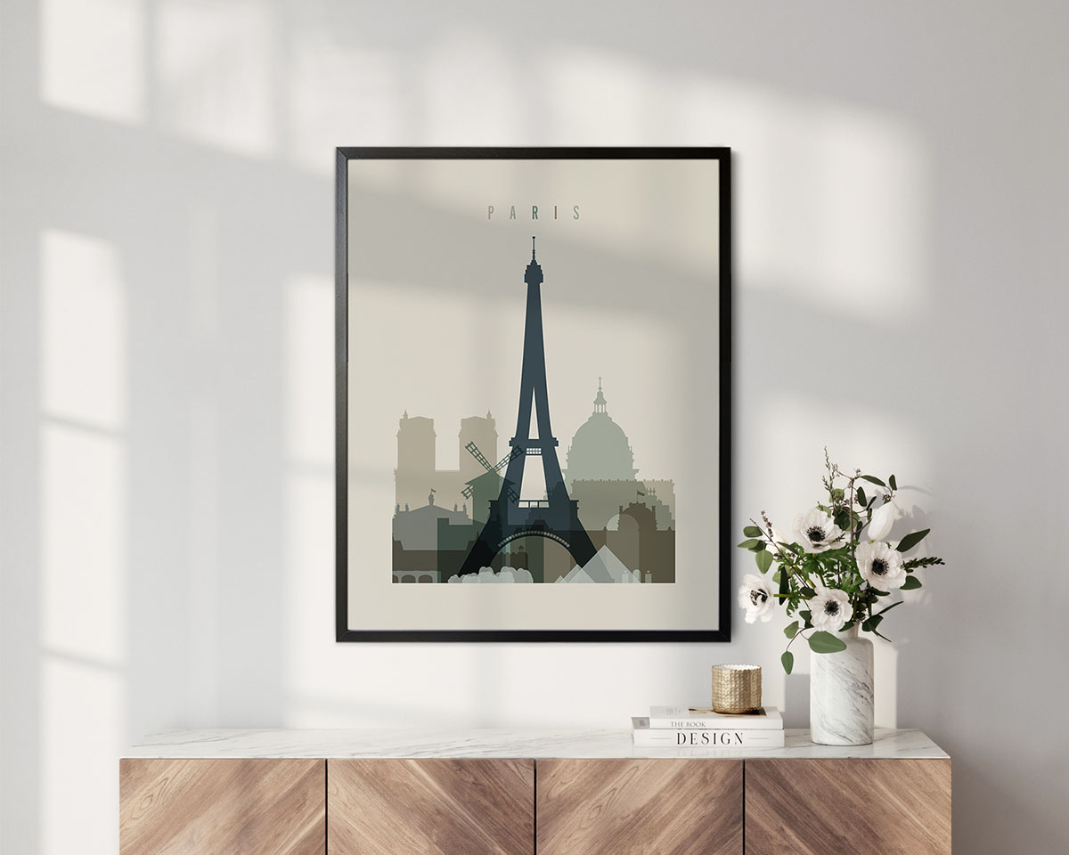 Paris print skyline earth tones 1 second