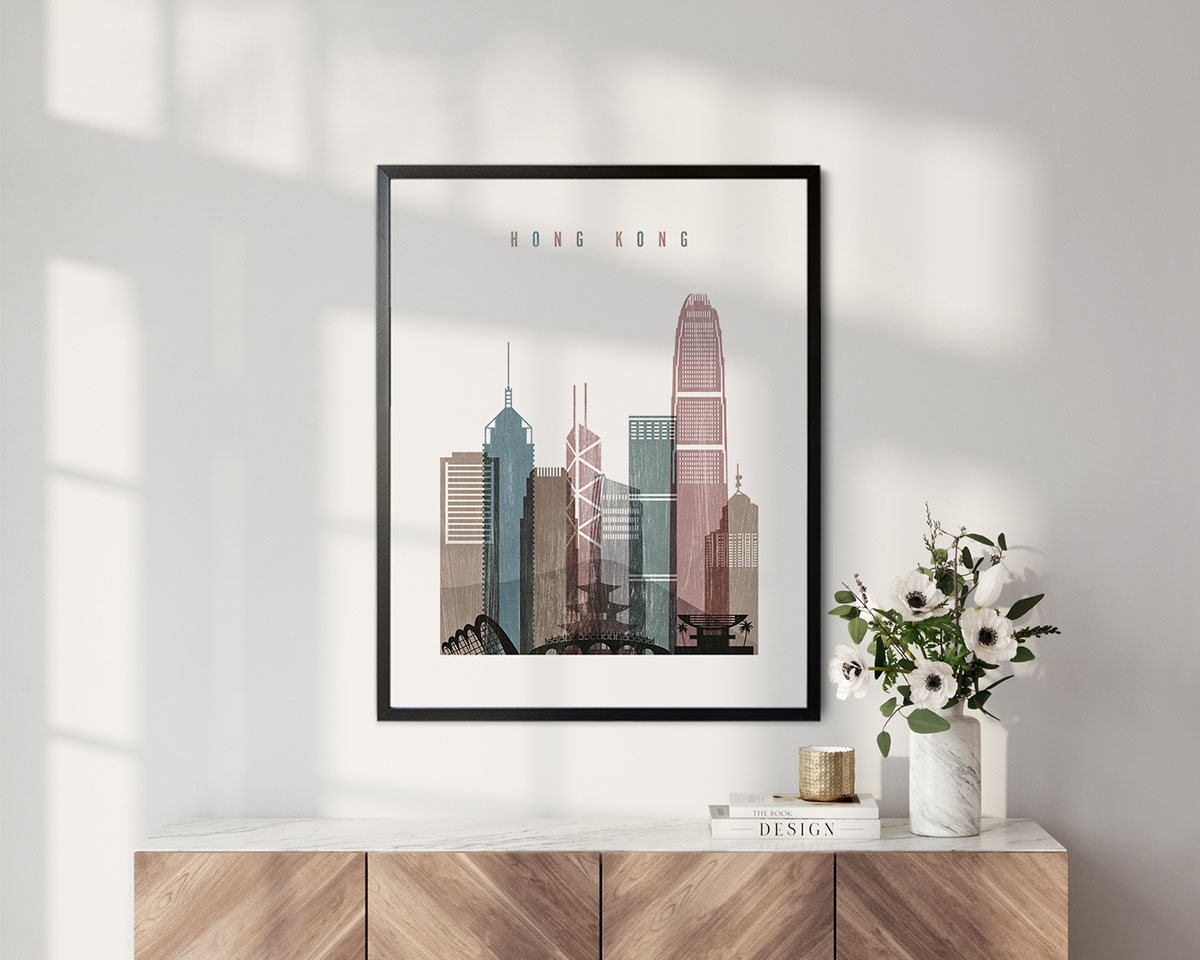 Hong Kong skyline poster distressed 1 second