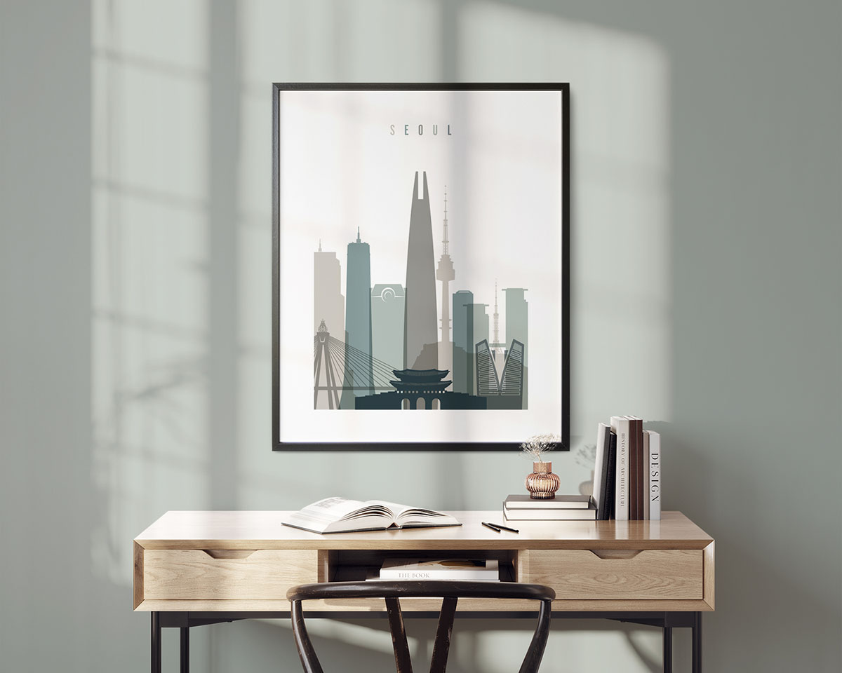 Seoul Skyline Poster Earth Tones 4 second