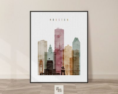 Houston skyline poster watercolor 1