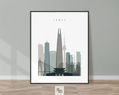 Seoul Skyline Poster Earth Tones 4
