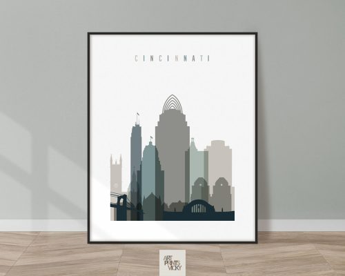 Cincinnati art print skyline earth tones 4