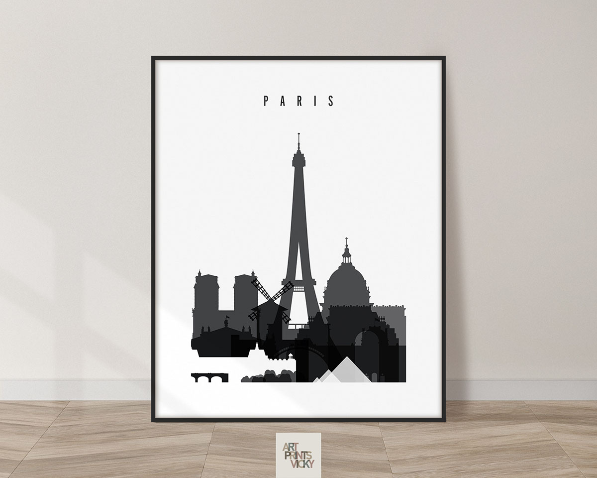 Paris skyline black and white poster