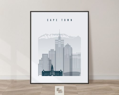 Cape Town skyline poster grey blue