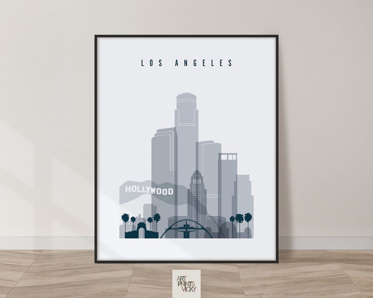 Los Angeles skyline poster grey blue