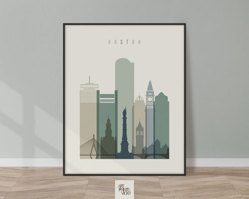 Boston print skyline earth tones 1