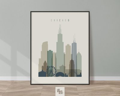 Chicago Skyline Wall Art Print In Earth tones 1
