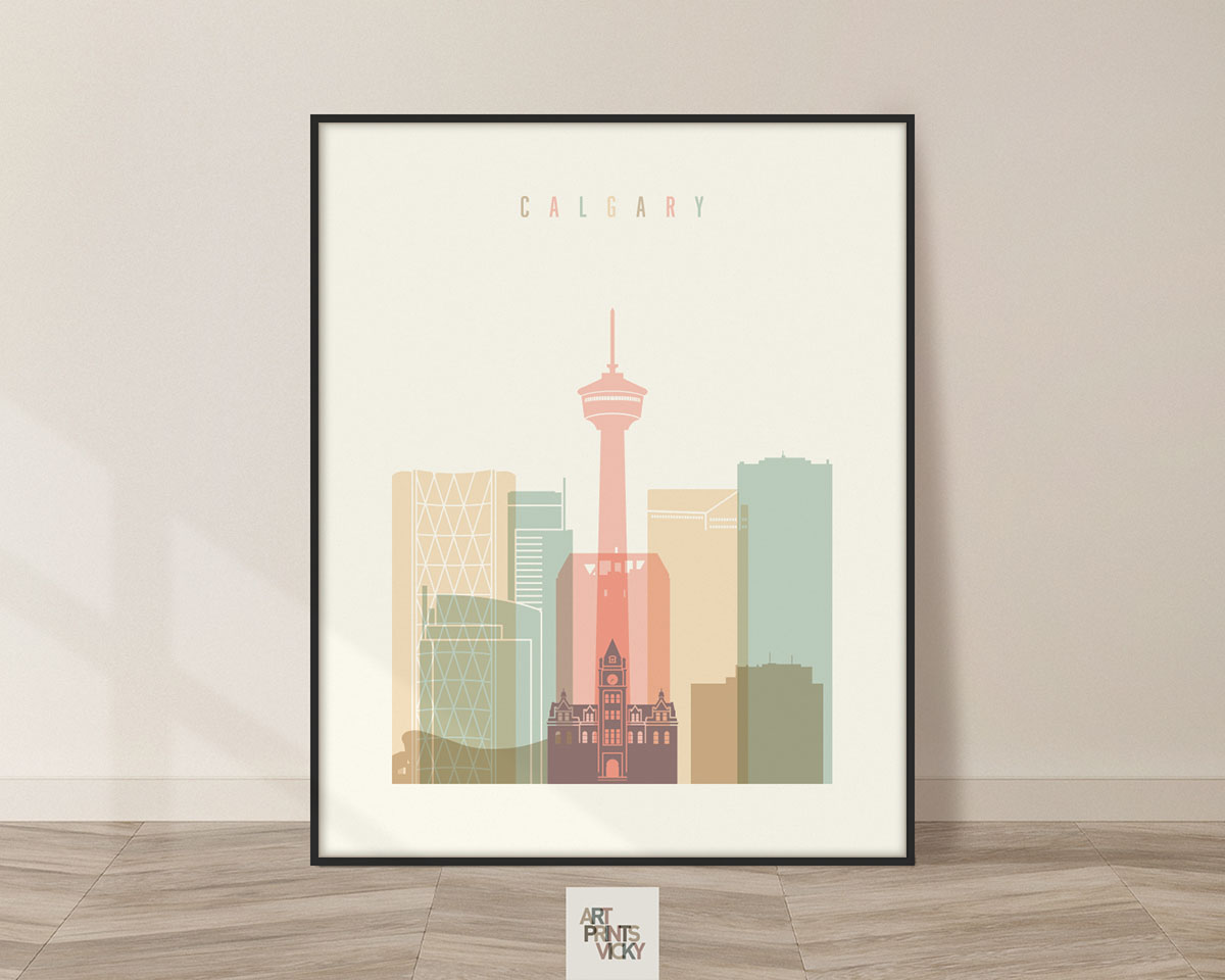Calgary art print skyline pastel cream
