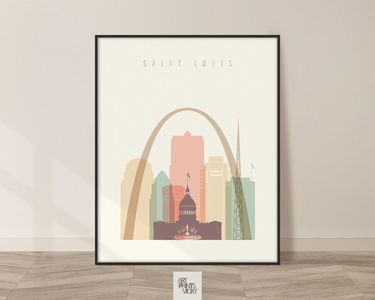 Saint Louis art print skyline pastel cream by ArtPrintsVicky