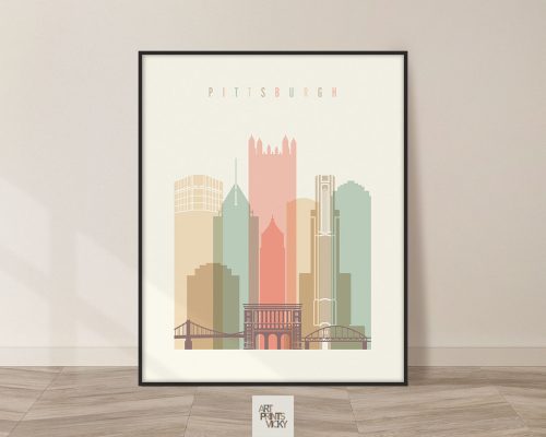 Pittsburgh art print skyline pastel cream
