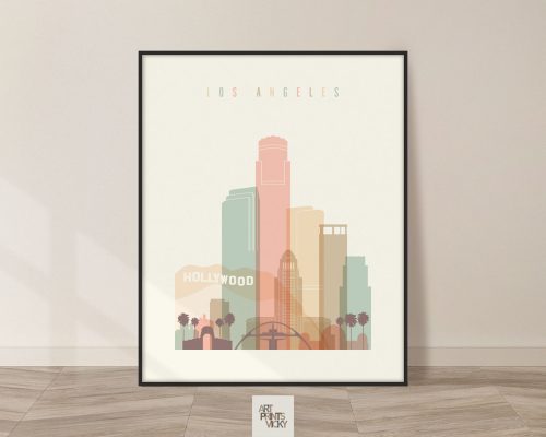 Los Angeles art print skyline pastel cream
