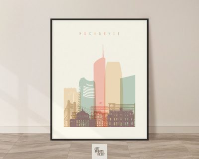 Bucharest skyline poster pastel cream photo