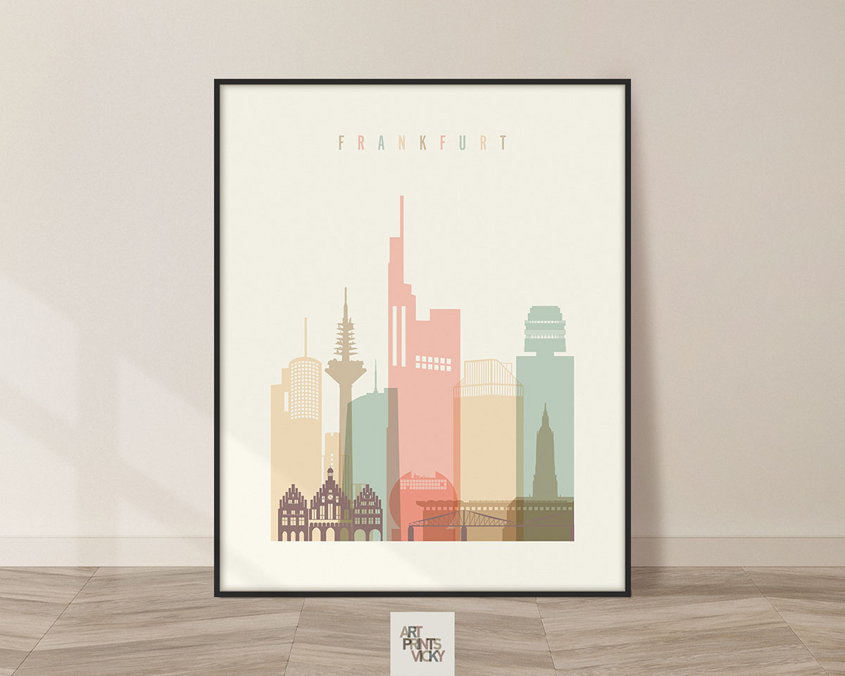 Frankfurt art print skyline pastel cream by ArtPrintsVicky