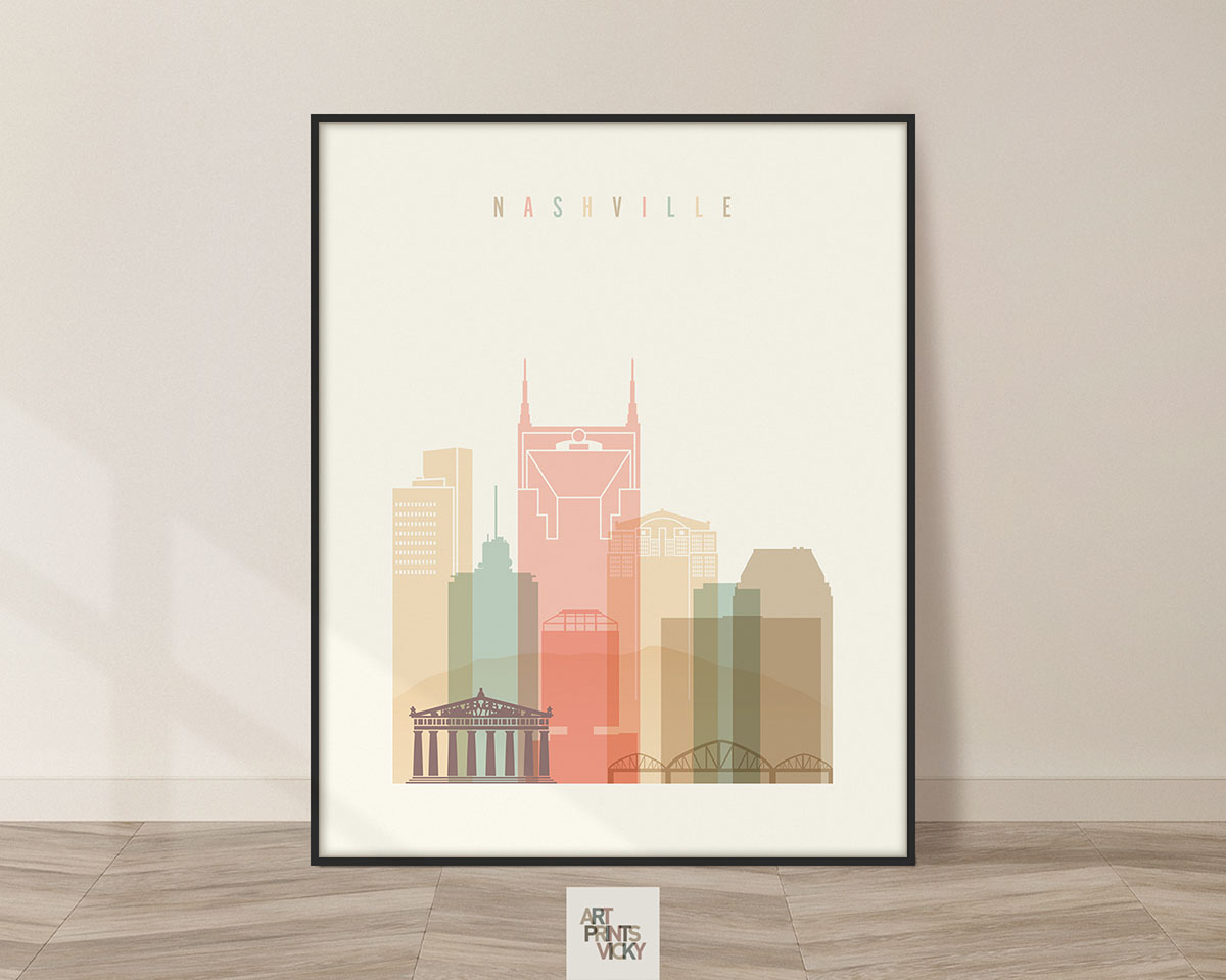 Nashville art print skyline pastel cream