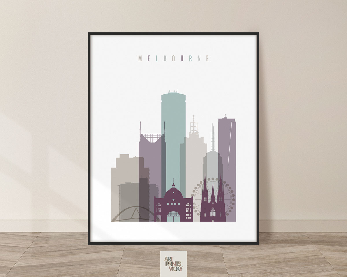 Melbourne skyline poster pastel 2