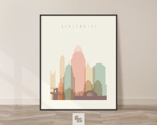 Cincinnati art print skyline pastel cream