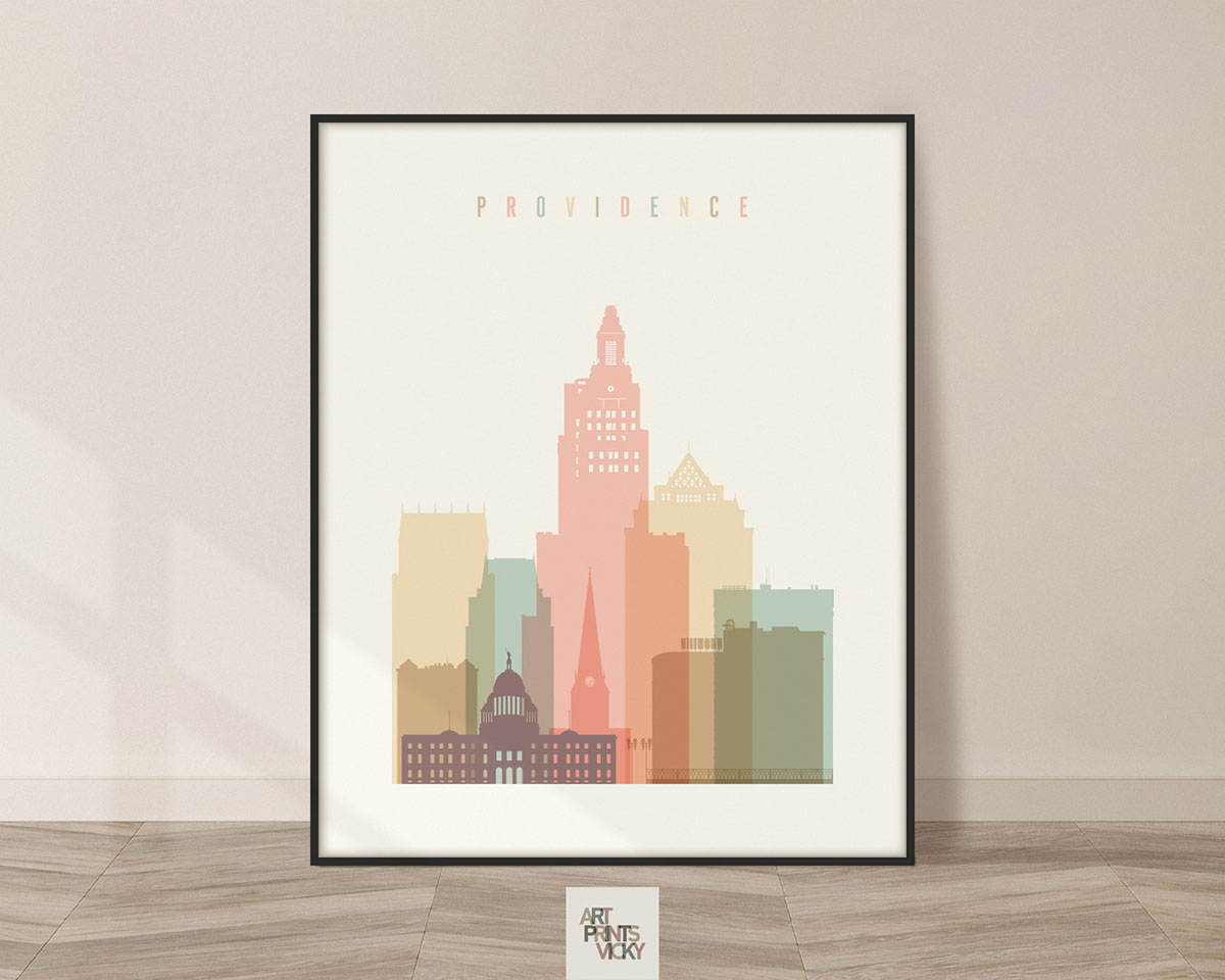 Providence art print skyline pastel cream