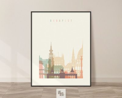 Budapest art print skyline pastel cream photo