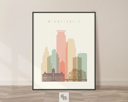 Minneapolis art print skyline pastel cream