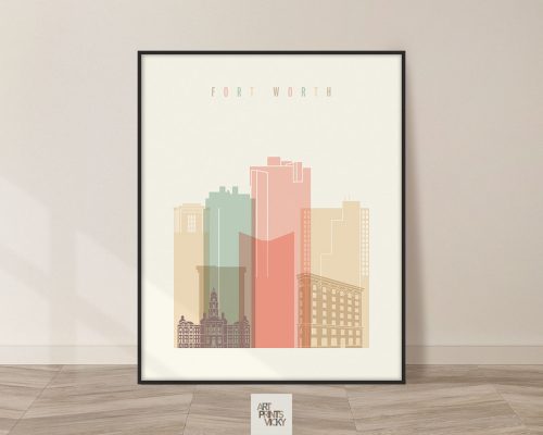 Fort Worth art print skyline pastel cream