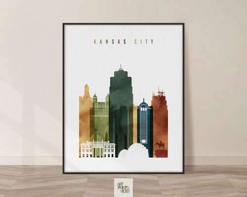 Kansas City skyline print watercolor 3