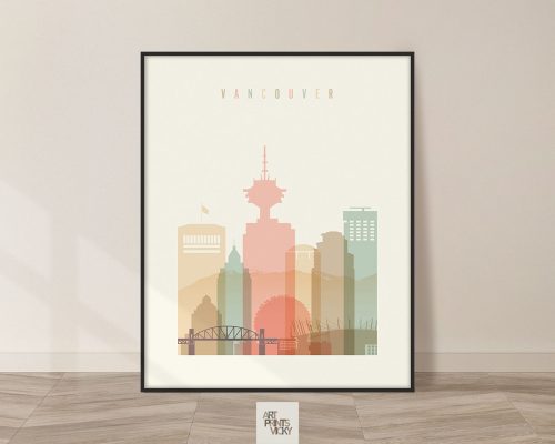 Vancouver art print skyline pastel cream