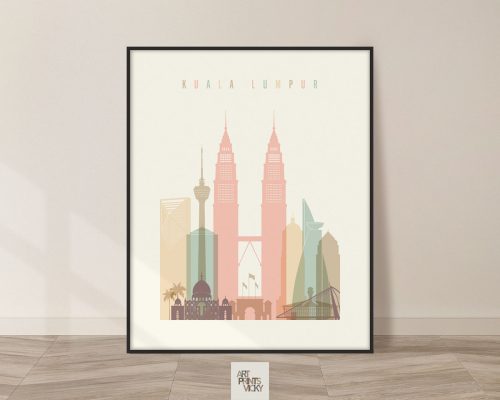Kuala Lumpur Skyline Art Print In pastel cream