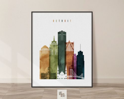 Detroit skyline print watercolor 3