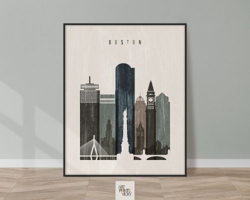 Boston skyline print distressed 2