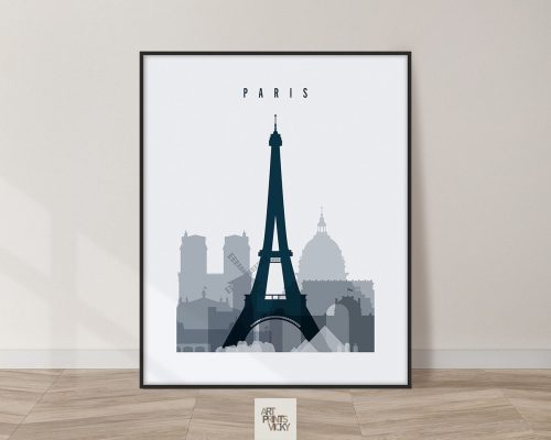 Paris skyline poster grey blue